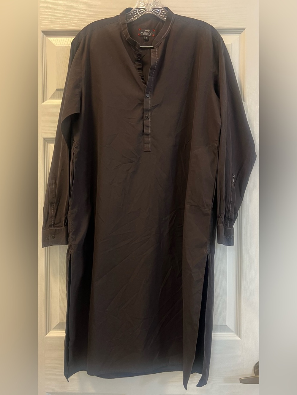Almirah Men's Black Cotton Kurta with Key Detail, Size Small.